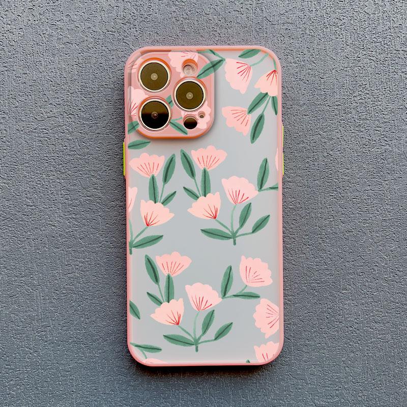 Art Flat Flower Pattern Protective Phone Case For iPhone 11 12 Mini 13 Pro Max 16 15 14 Pro Max Plus 7 8 Plus X XR XS Back Cover