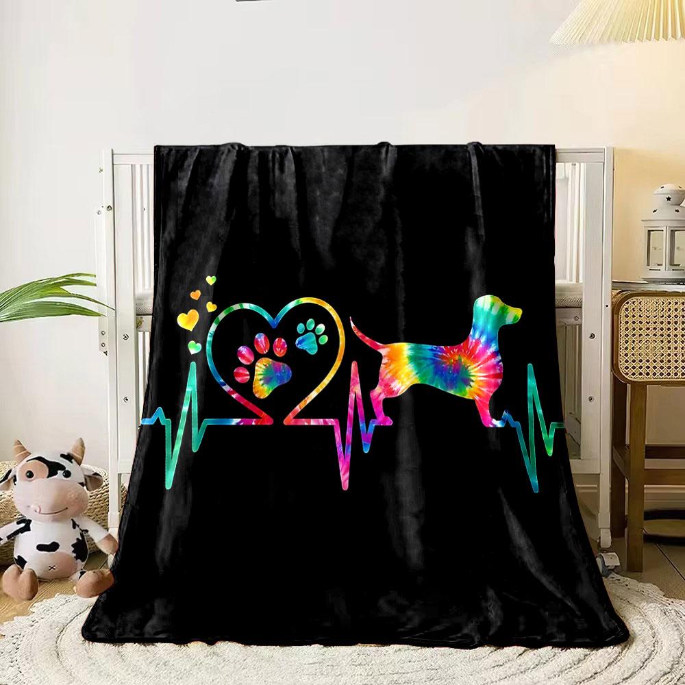 Colorful Dog and Paw Heartbeat Design print blanket soft and cozy perfect for the living room bed sofa or a nap,gift