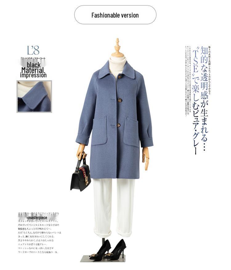 Dámský kašmírový kabát střední délky oboustranný na podzim/zimu - Petite, Čistě ručně šitý, Celovlněný, Zesílený design