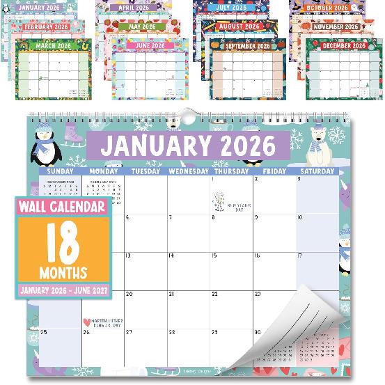 2026 Wall Calendar Large - Spiral Wall Calendars 2026-2027, 18 Months Calendar from January 2026 to June 2027, Hanging Calendars for Home, Office,