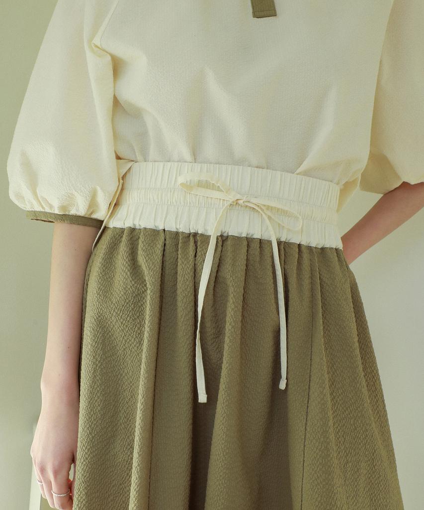 Kamdaun Seersucker Flare Skirt - Khaki