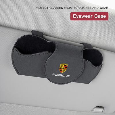 Car Sun Visor Suede Glasses Holder Sunglasses Box Card Clip Accessories For Panamera Taycan 911 718 Macan Cayenne Cayman