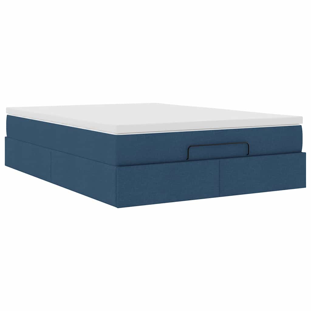 Ottoman Bed with Mattress Blue 140x200 cm Fabric