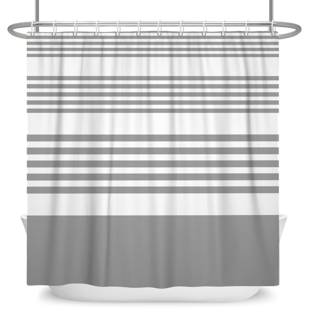 Minimalist Striped Shower Curtain Modern Color Block Gradient Design Waterproof Bath Curtain Bathroom Decor Polyester With Hooks