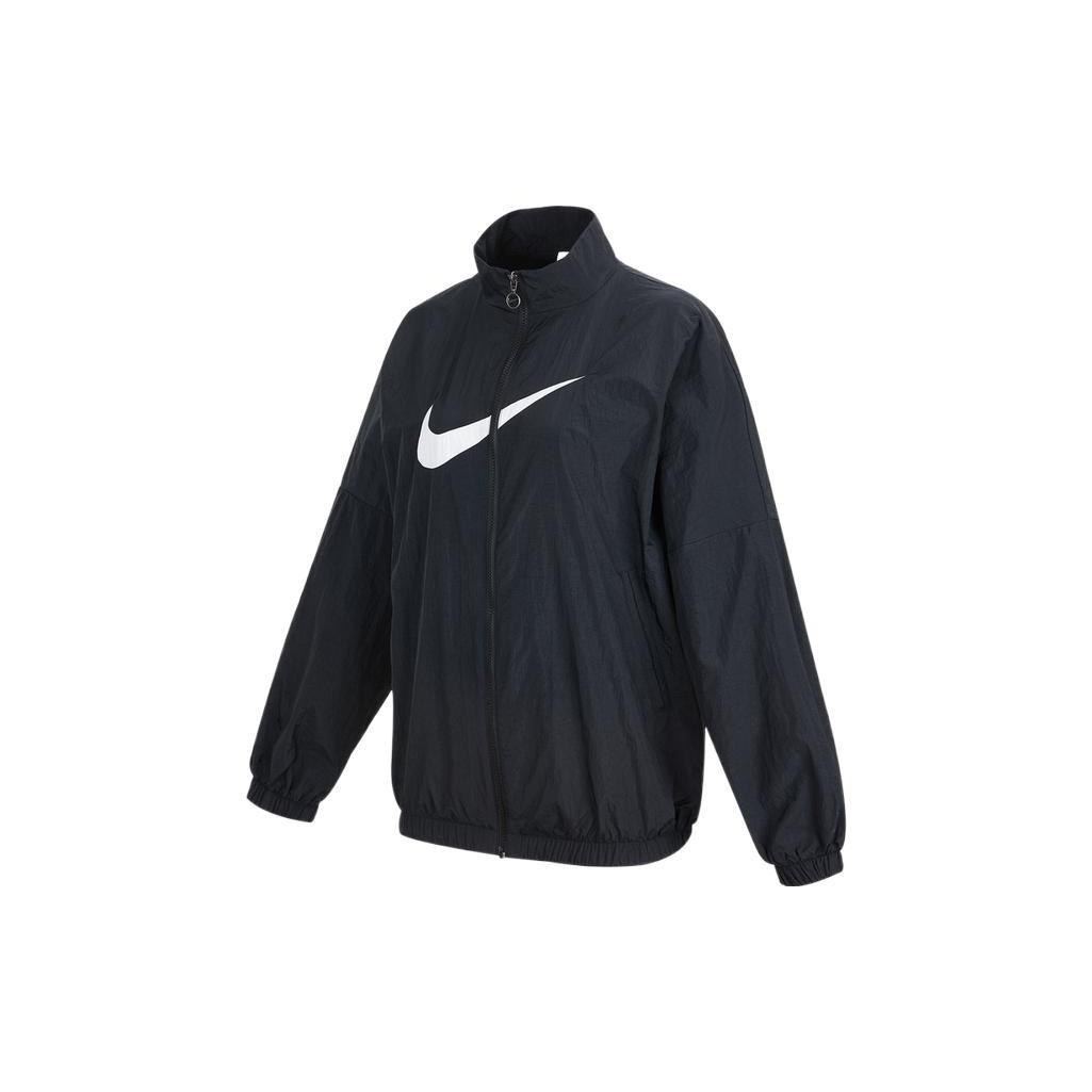 (WMNS) Nike Sportswear Essential Logo Pattern Wrinkled Woven Loose Stand Collar Jacket Black Women s DM6182-010 XXL
