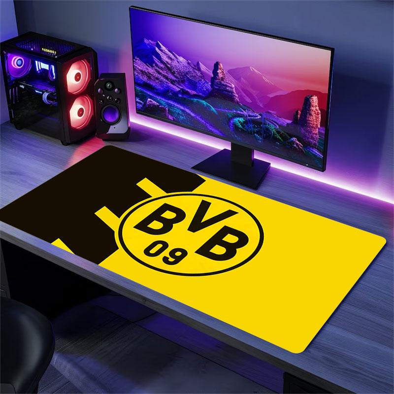Podkładka pod mysz Borussia Dortmund, Duża mata na biurko do gier, Antypoślizgowa podkładka pod mysz XXL na laptopa i tablet, Mata do gry na mini PC ze zszywanymi krawędziami