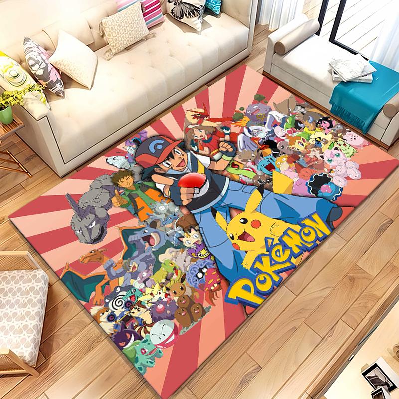 Kawaii Pokemon Pikachu Cartoon Living Room Non-Slip Area Rug Soft Carpet for Bedroom Kids Playroom Sofa,Home Decor Doormat Gift 40x60cm