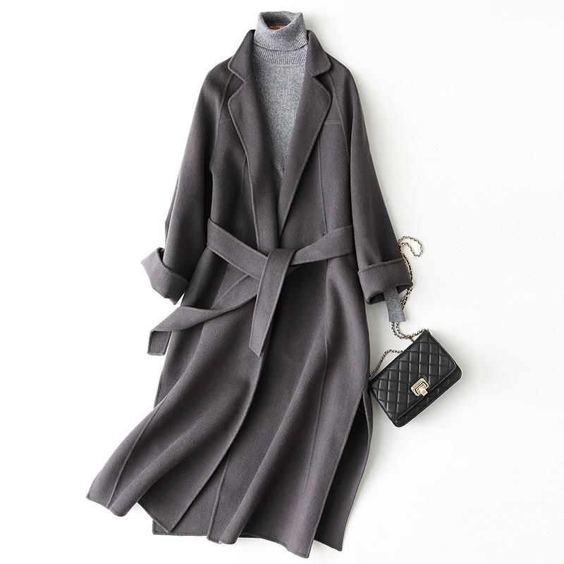 Women's Knee-Length Double-Sided Woolen Coat, Loose Fit, Large Size, High-End Autumn/Winter Collection