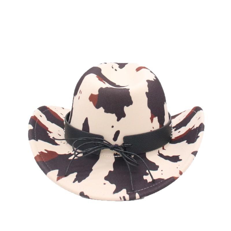 Cow Pattern Jazz Style Retro Sunshade Sunscreen Mountaineering Hat Printed Upturned Brim Hat European and American New Western Cowboy Hat