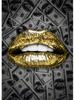 Gold Lips Canvas Painting Graffiti Style Poster Dollar Art Prints Bedroom Wall Decoration Murals For Modern Home Decor Aesthetic