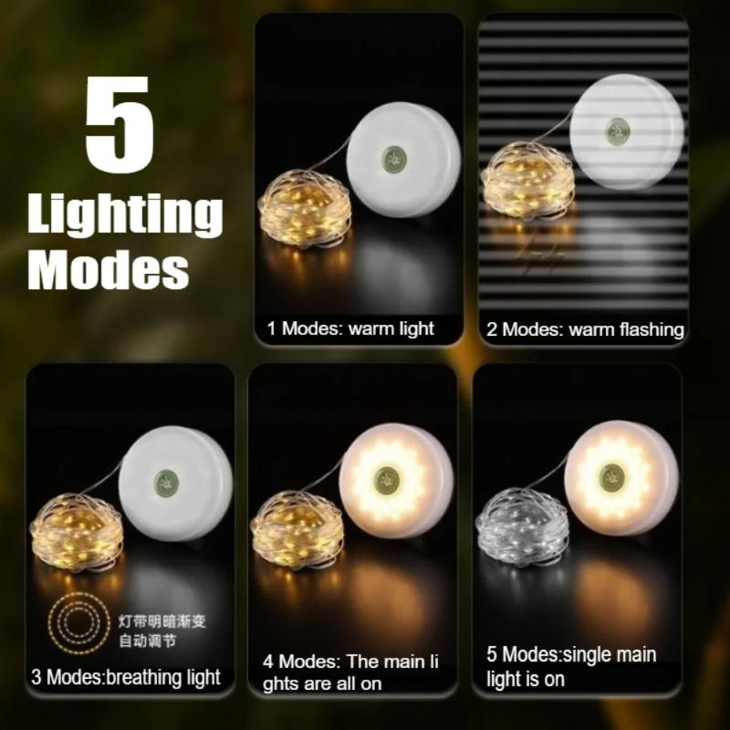 Solar Lights Outdoor Camping Light 10meter String Light Outdoor Tent Light RGB Atmosphere Light LED Flashlight with Hook