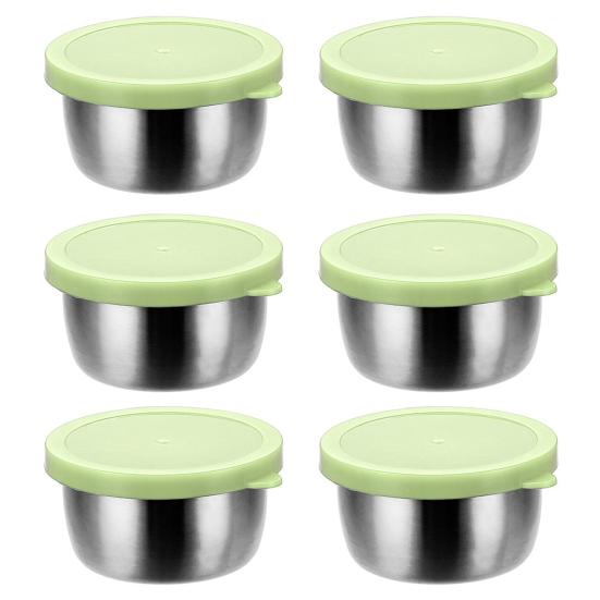 6Pcs Sauce Cups with Easy Open Colorful Lids Leak-Proof 40ml Salad Dressing Containers Stainless Steel Snack Cups