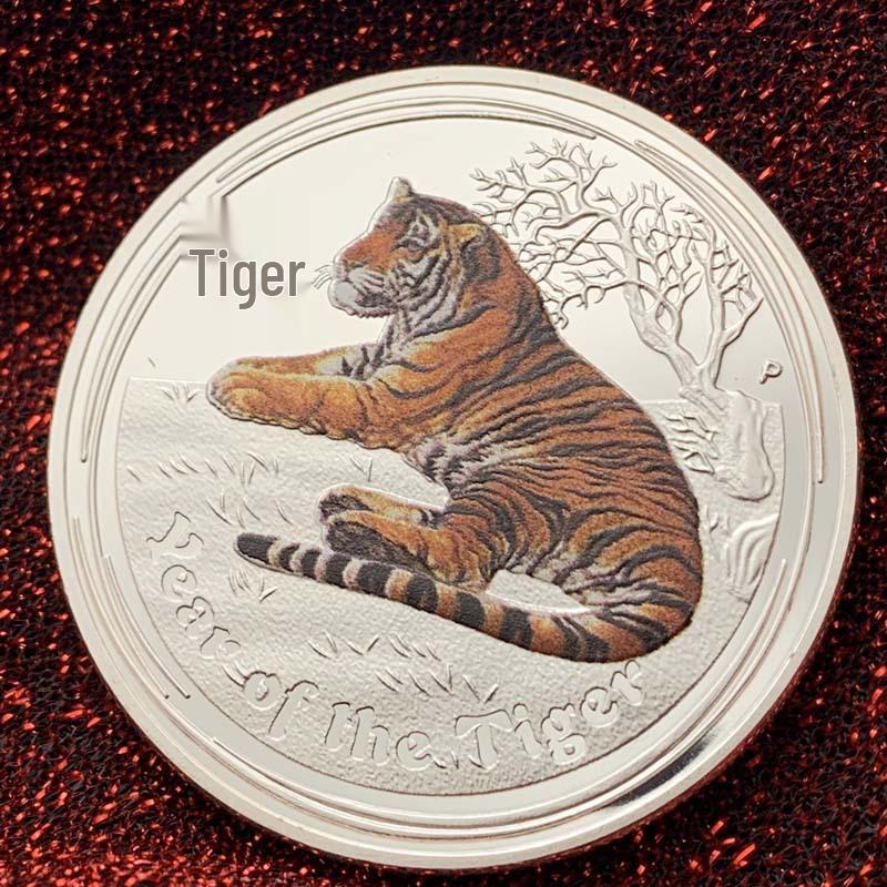 Silver-Plated Zodiac Animals Collector Coin: Dragon Tiger Design