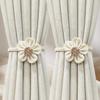 2PCS.Luxury Flower Linen Curtain Tiebacks (Pair), Adjustable Cottagecore Straps, Cute Decor for Sheer/Thick Curtains