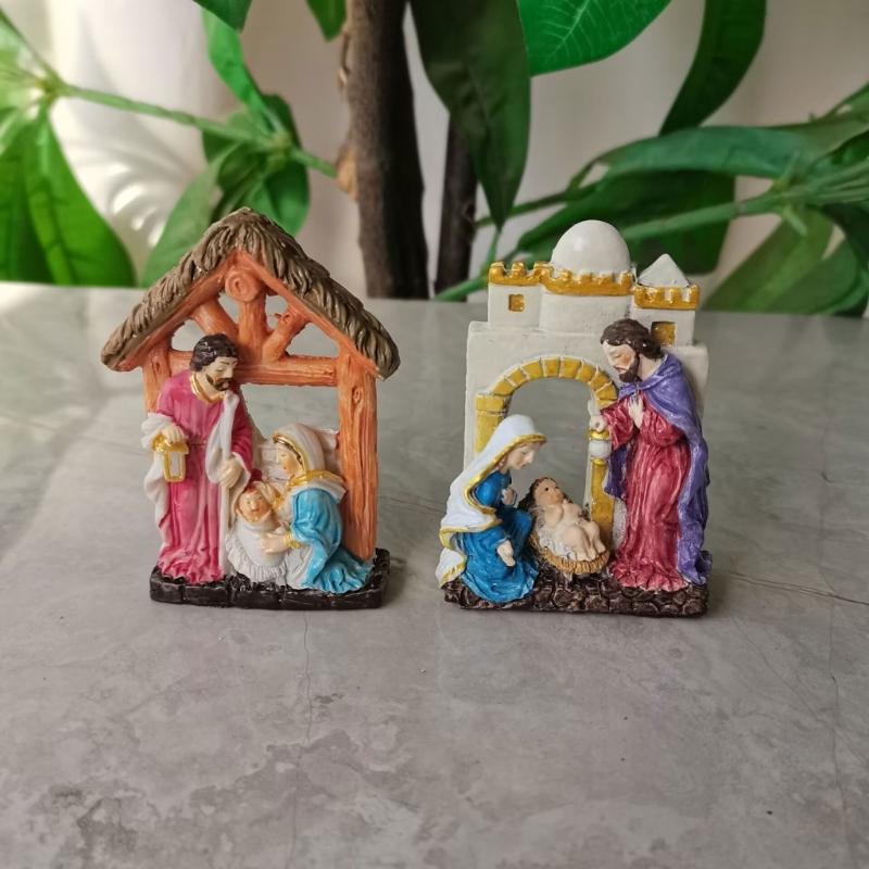 Lovely Resin Ornament Holy Family Statue Ornaments Novelty Holy Family Home Decor Display Christian Gift