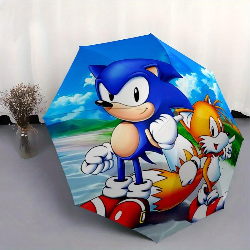 1pc Sonic and Tails Adventure Automatic Folding Umbrella - 3 Folding Design, Vivid Cartoon Pattern, Suitable for Outdoor Activities, A Gift for Fans I