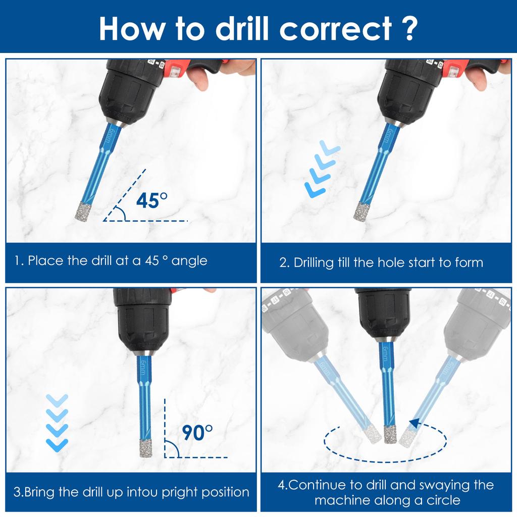 5Pcs 5-10mm Diamond Tile Drill Bit Brazed Dry Ceramic Drill Bit for Glass Tiles Stone and Masonry Hole Opening