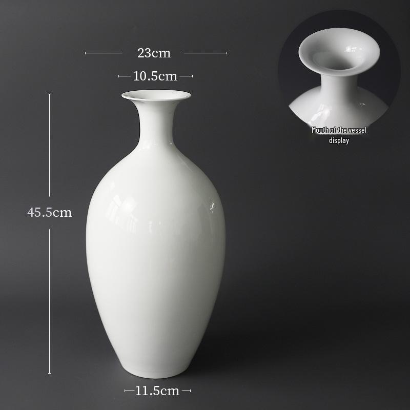 Thin-Walled Translucent White Ceramic Vase, Zen Style, Antique Chinese Plum Blossom Ornament for Living Room Decor.