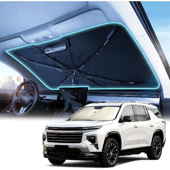 Upgrade Nmoiss Windshield Sun Shade Umbrella - [Vinyl Coating Heat Shield] Protect Car from Sun Rays & Heat Damage Keep Cool and Protect Interior,