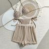 Stripes 3 in 1 Swimwear Set Lace Up Knitting Swimsuit Casual Bikini Bathing Suit  Beach