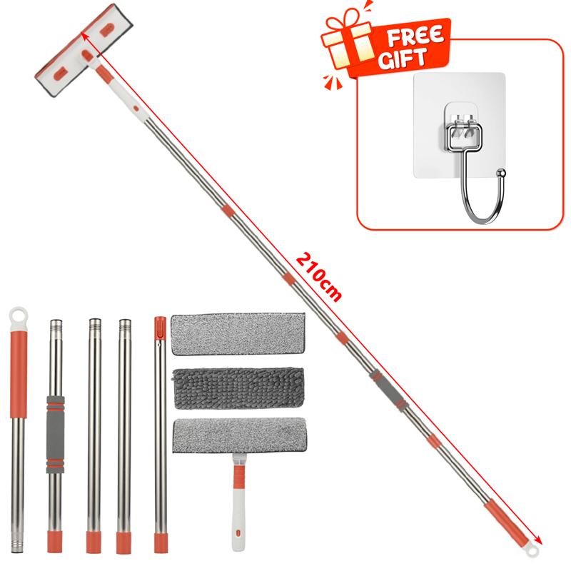 180° Rotatable Long Handle Window Mop Glass Cleaner Mop With Silicone Scraper Window Cleaning Brush Household Cleaning Tools