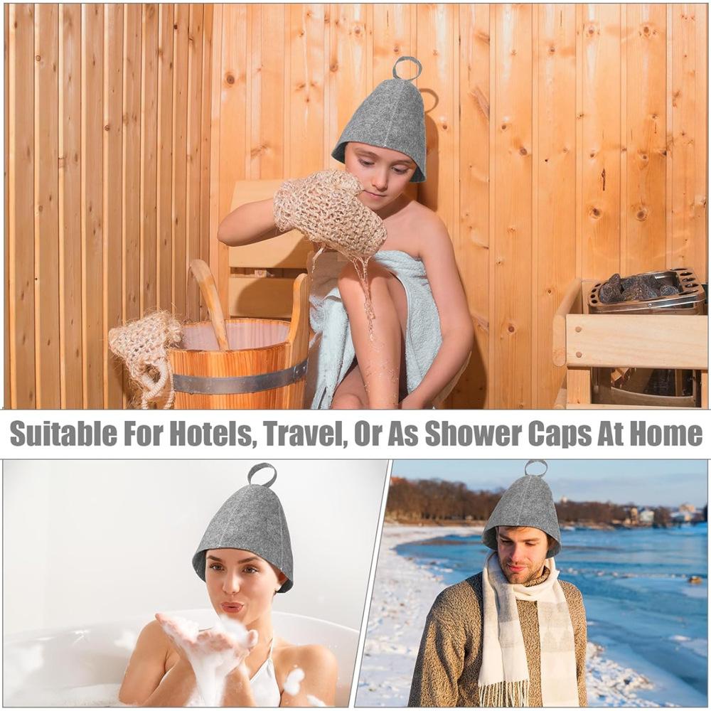 10PCS Felt Sauna Cap Fashionable And Simple Gray Absorbent Dry Hair Cap Hot Spring Bathroom Sauna Felt Cap