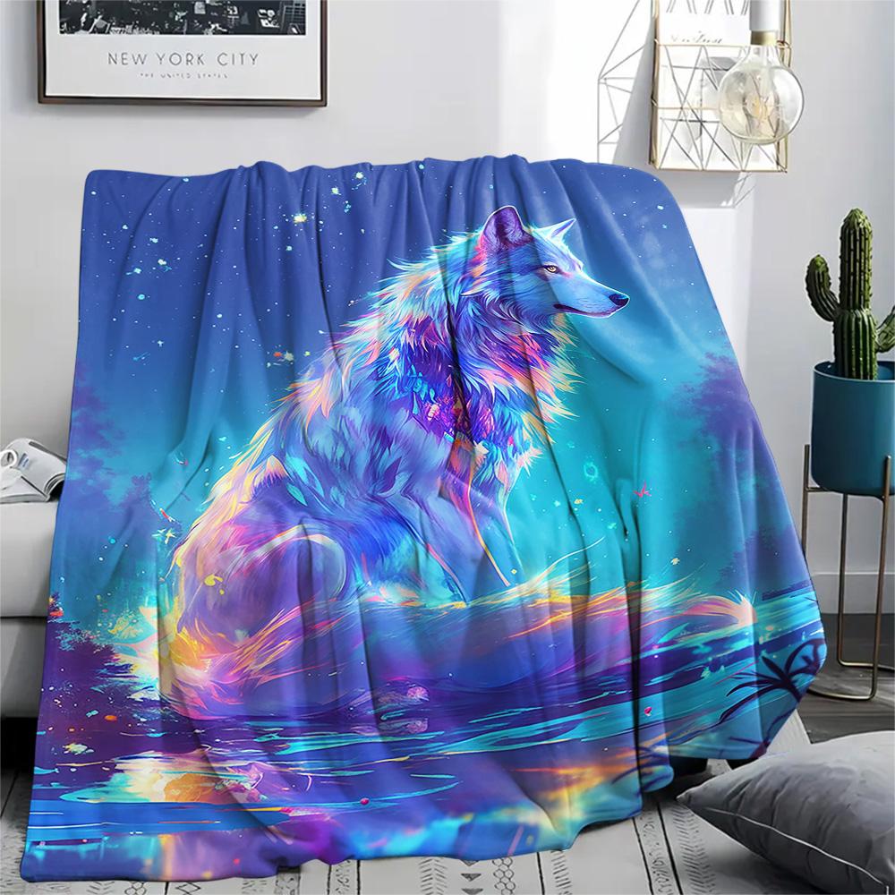 Dreamy Wolf Print Flannel Blanket, High quality Comfortable for All Seasons, Home Decor, Warmth and Comfort, Perfect for Christmas Gifts