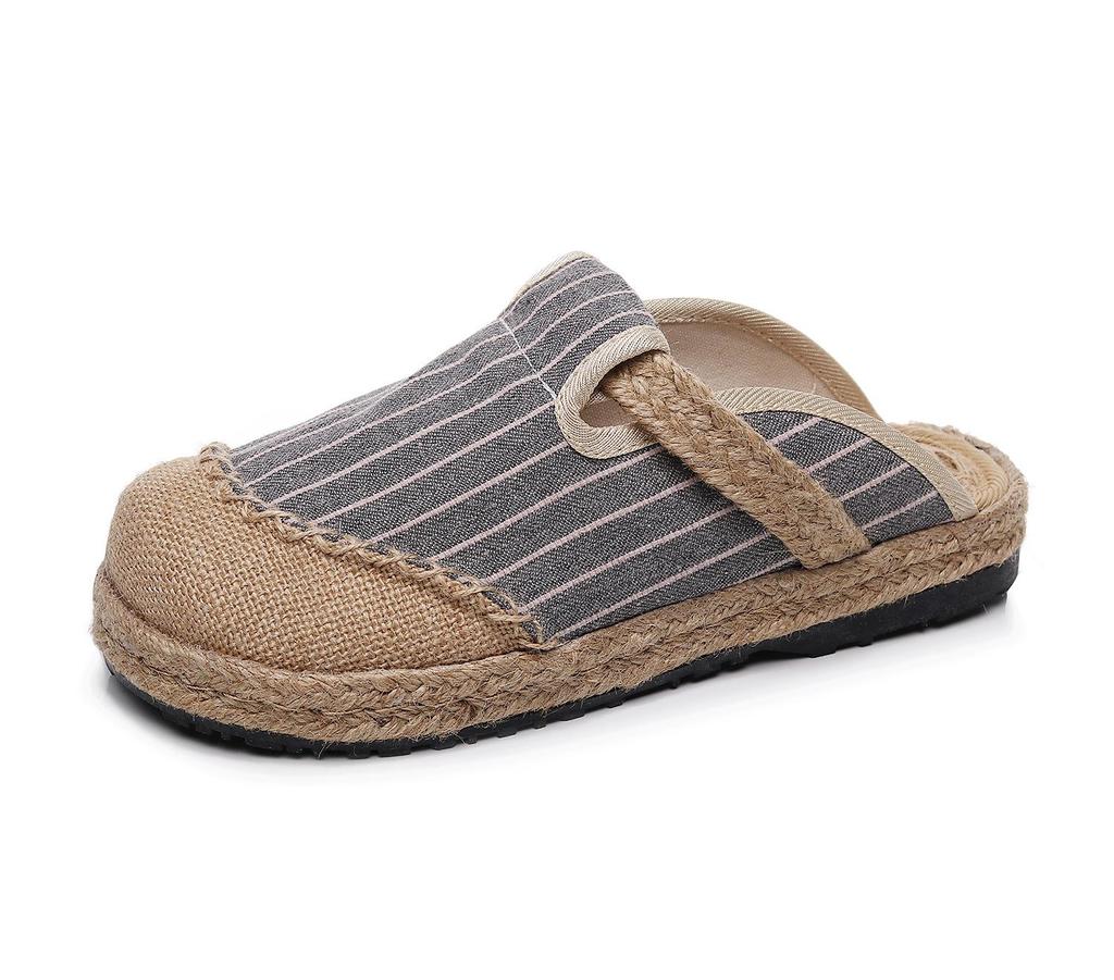 2025 Spring/Summer New Cotton Linen Striped Slippers - Fresh, Casual Design