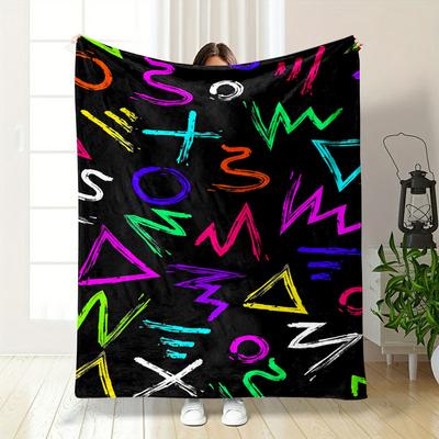 Neon Graffiti Print Blanket Bedroom Blanket for Livingroom Couch Lunch Break Soft Throw for Friend's Festival Gift