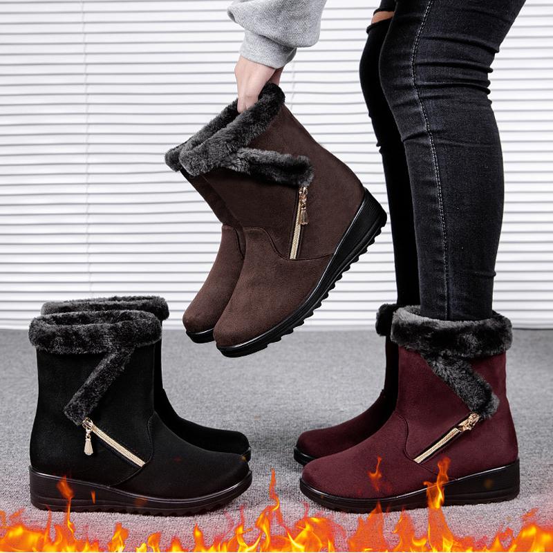 Fashion Women Winter Boots High-Top Zipper Platform Warm Plush Solid Color Snow Boot Fashion Shoes for Women Comfortable Zapatos Mujer
