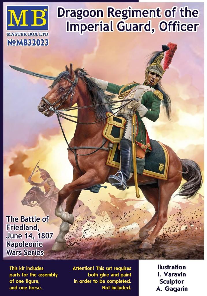 Master Box 1/32 Scale French Dragoon Officer, Battle of Friedland, 1807, Napoleonic Plastic Model Kit MB32023 (Human)