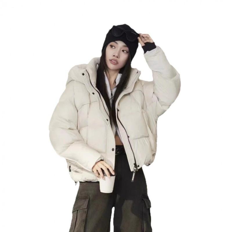 Womens Short Puffer Jacket With Hood White Duck Down Fill Warm Thick Outerwear Winter