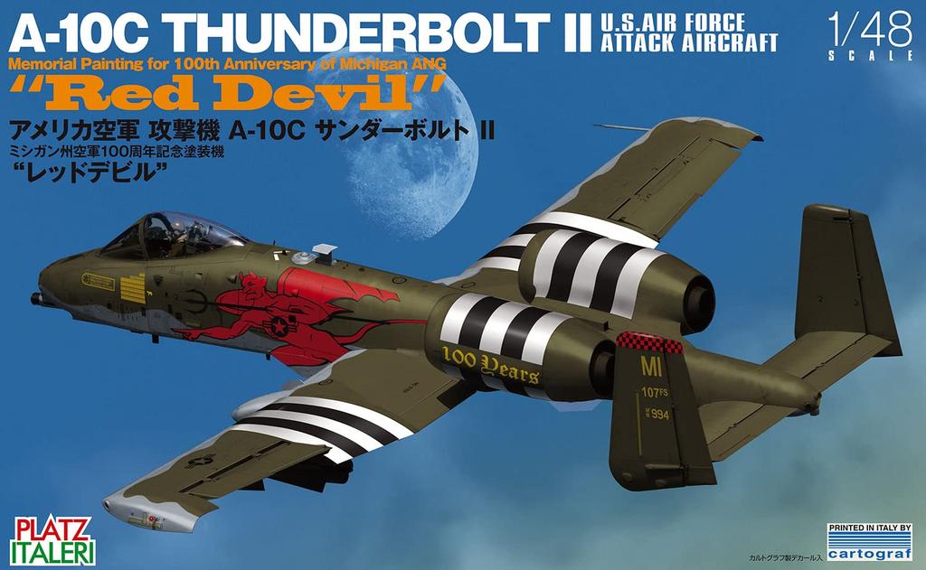 US Air Force Attack Aircraft Thunderbolt II Michigan Air National Guard 100th Anniversary Painted Red Devil Plastic Model Molded Color Platz/Italeri
