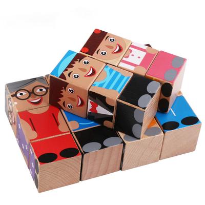 Cartoon Quadratische Bausteine Kinder Holz Frühe Bildung Erleuchten Spielzeug Für Kinder
