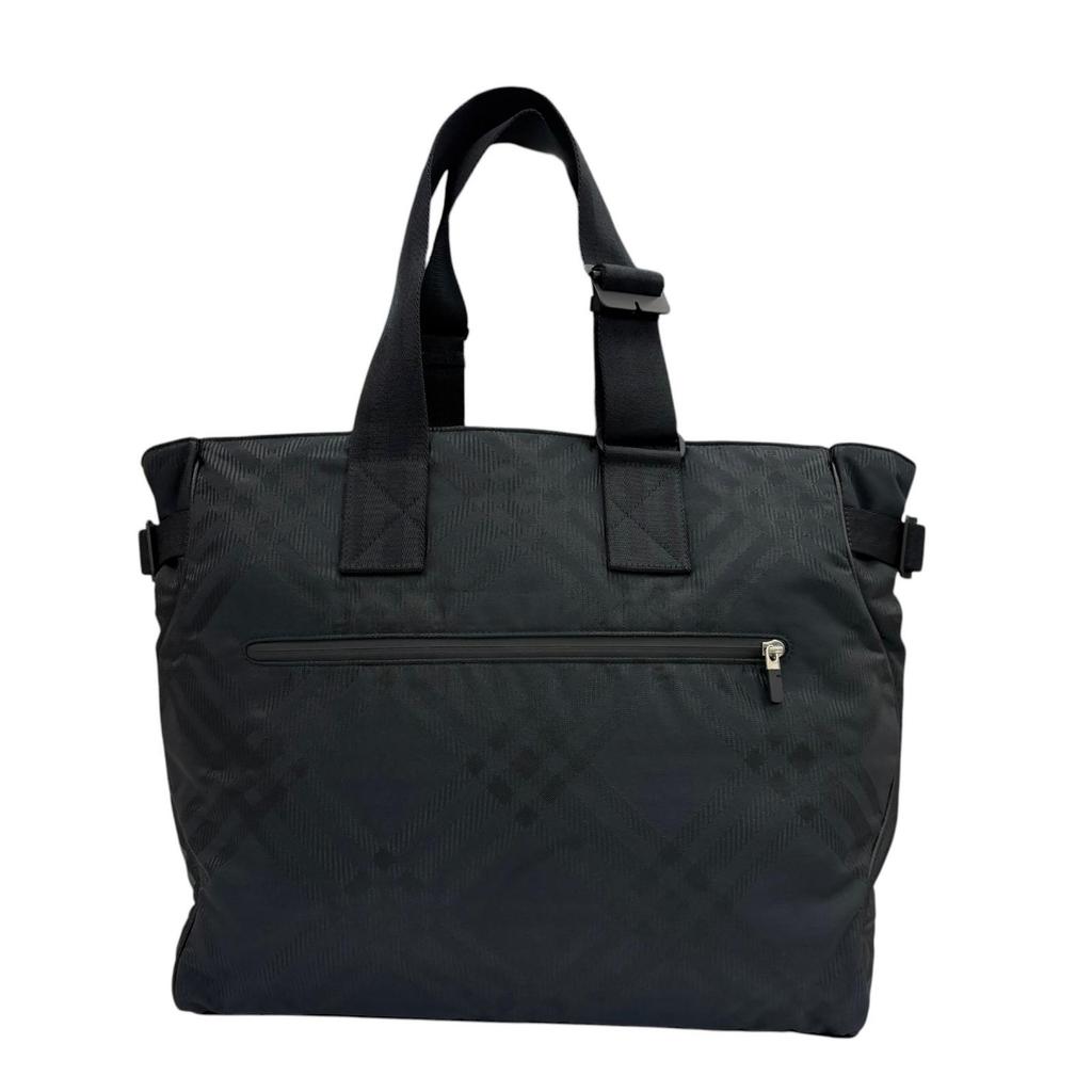 Excellent BURBERRY Tote Bag Check Jacquard Black Nylon Mens 8085378 Used