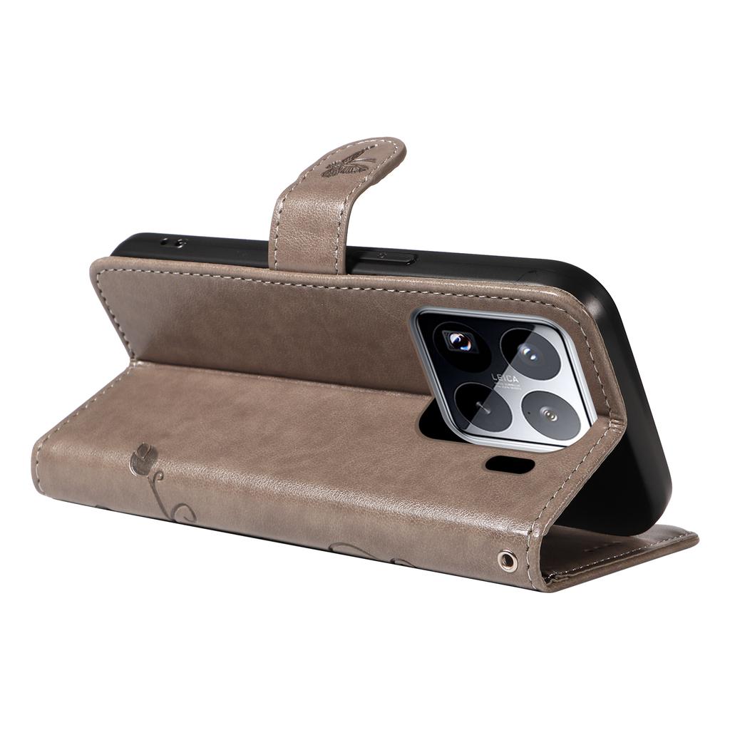 For Xiaomi 15 Pro PU Leather Cases Flower Pattern Wallet Stand Phone Cover with Strap