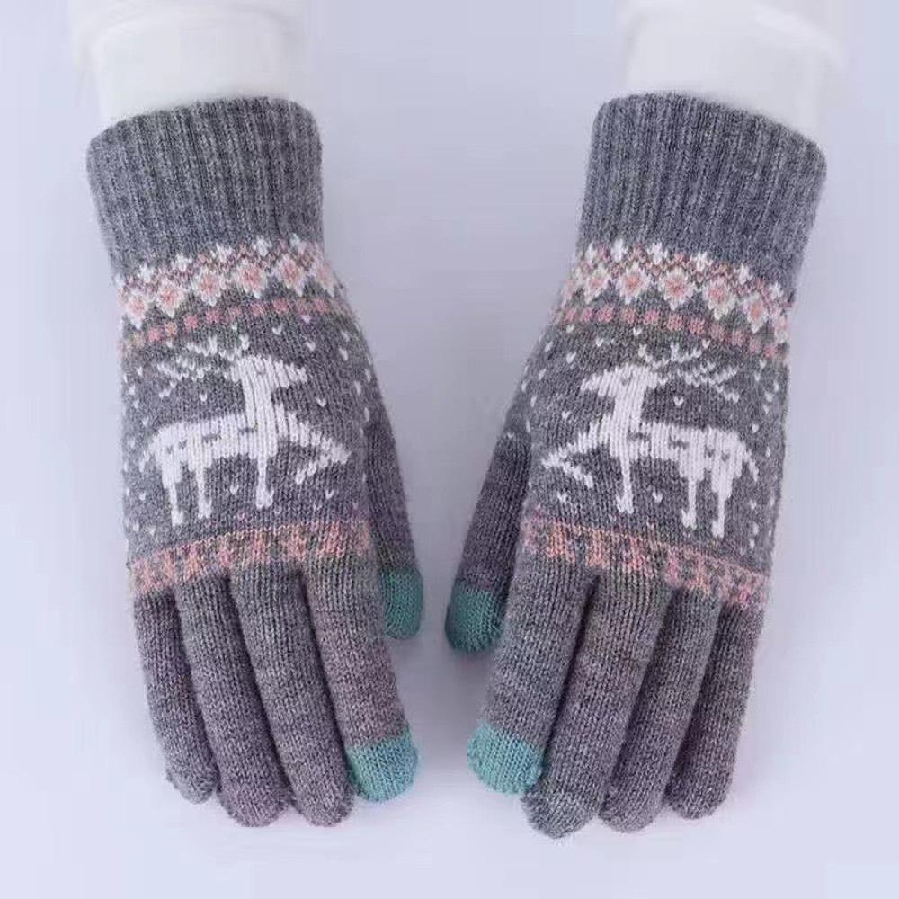 Touch Screen Winter Knitted Gloves Knitted Deer Full Finger Mittens Durable Riding Gloves  Outdoor
