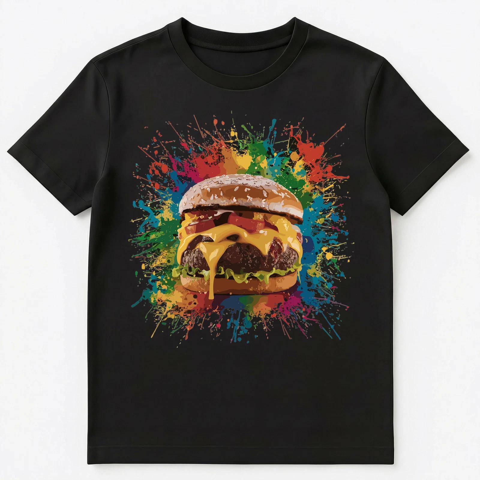 

Colorful Paint Splash Cheeseburger Art Graphic Unisex T-Shirt S