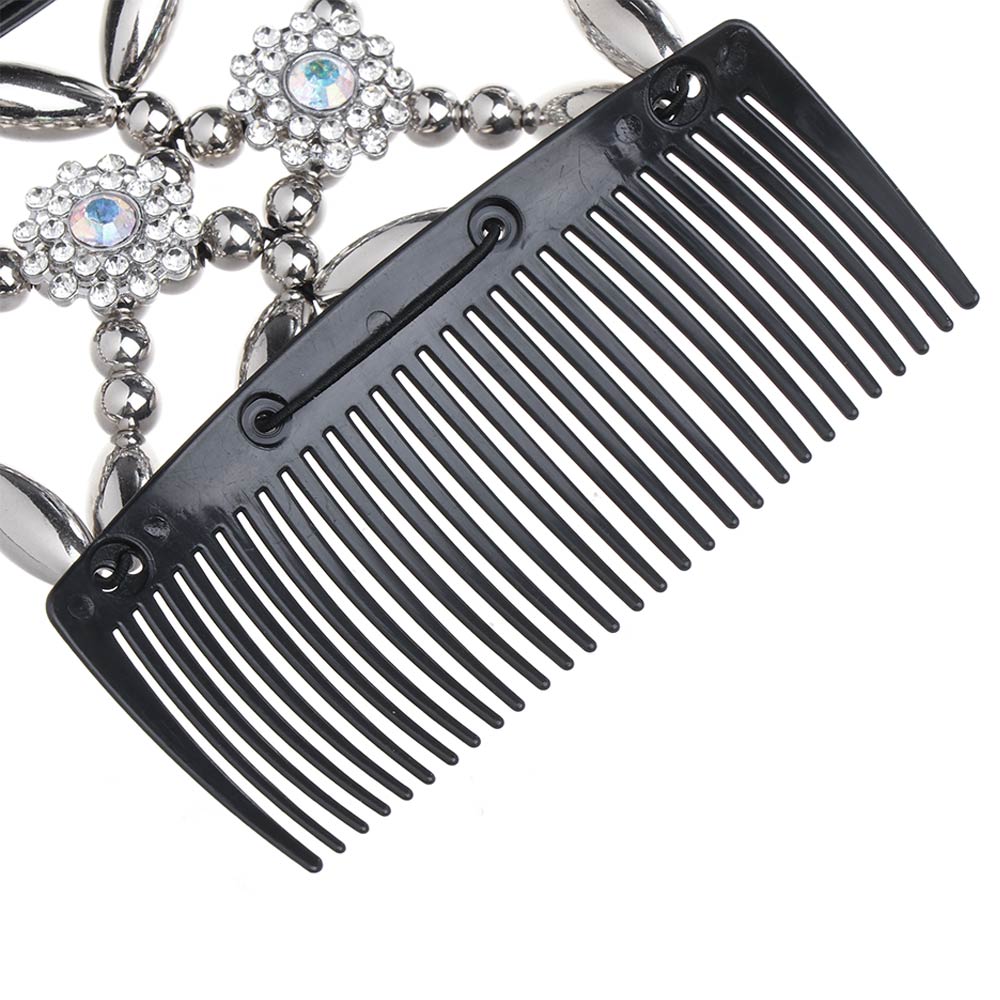 DIY Handmade Bun Maker Flower Crystal Double Comb Magic Hair Comb Beaded Hair Clip Elastic Hairpin