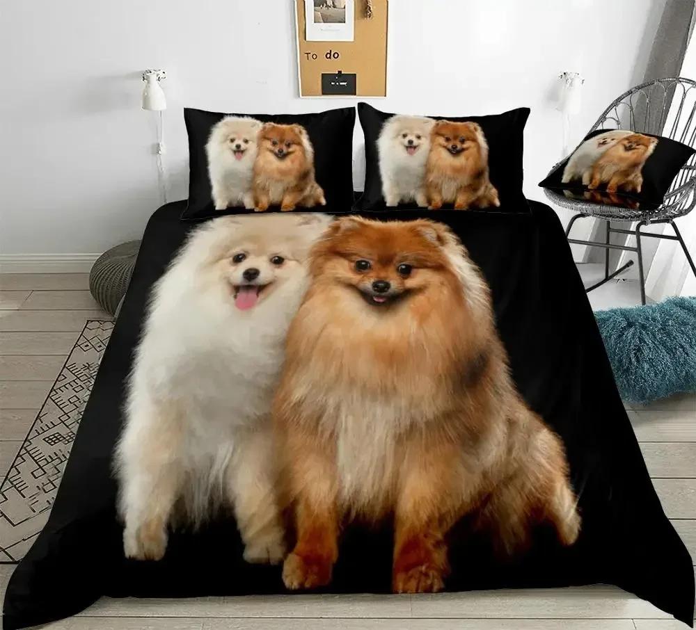 Topp Pomeranian Hund Kung Drottning Påslakan Valp Sängkläder Set För Tonåringar Vuxna Husdjur Djur Färgglad Himmel Polyester Täcke