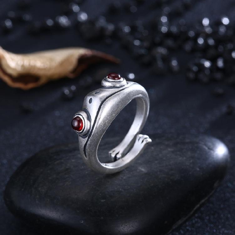 Silver Frog Open Rings Vintage Cute Animal Finger Ring for Women Men Couples