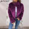 BITCED Women's Fall/Winter Imitation Fur High-Neck Zipper Casual Top Jacket