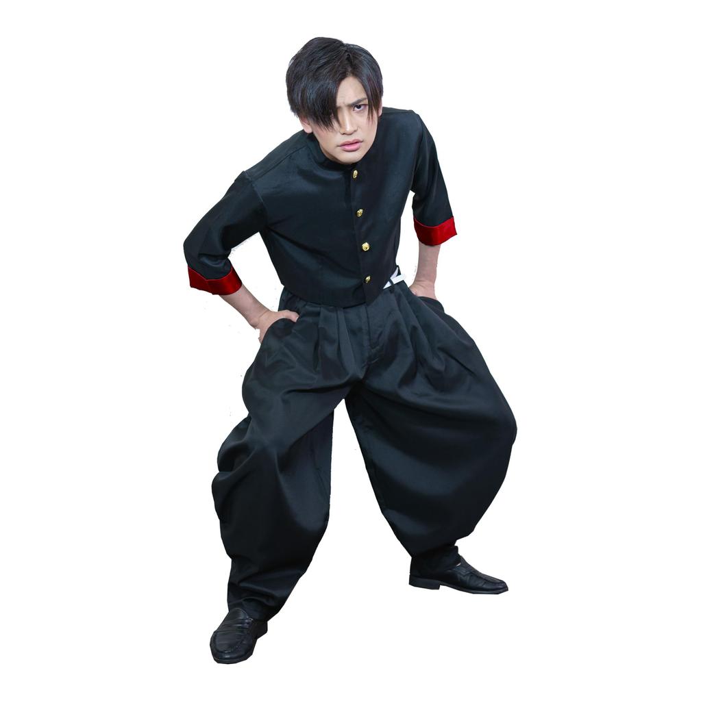 Space Hobby Gakuran Cosplay-kostyme for Yankee Kort skoleuniform med lommer og perfekt for fester og røde menn, stil, belte, arrangementer, (11103831)