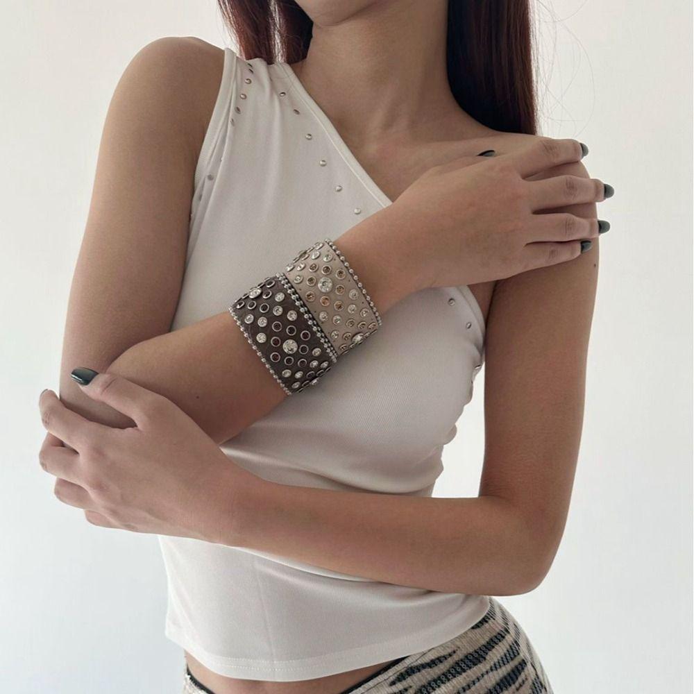 Spicy Girl Rhinestone Bracelet Adjustable Hip-Hop Bangle Jewelry Pu Leather Bracelet  Party