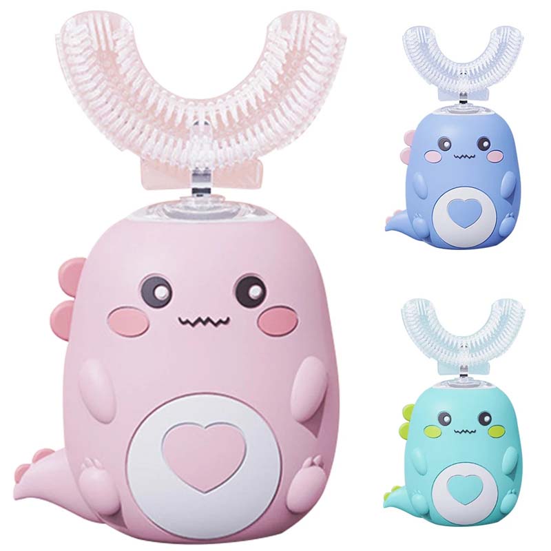 Children's Degrees Smart Sonic Electric Toothbrush Automatic Rechargeable Soft Bristles Cartoon U-Shaped 360 Design