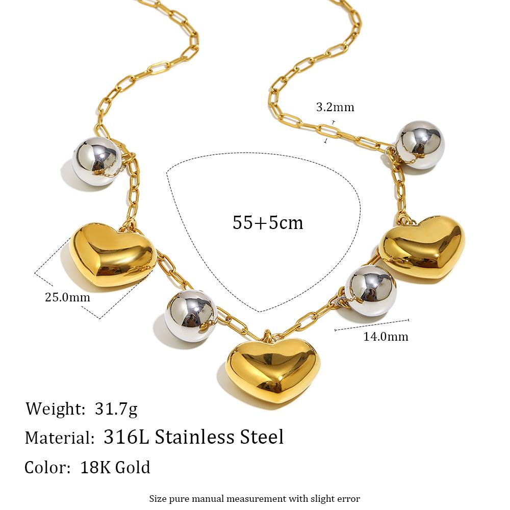 

MamacitaSlay 316L Stainless Steel Double Color Heart Ball Pendant Necklace Party Waterproof Neck Jewelry Women s Charm Necklace 60cm