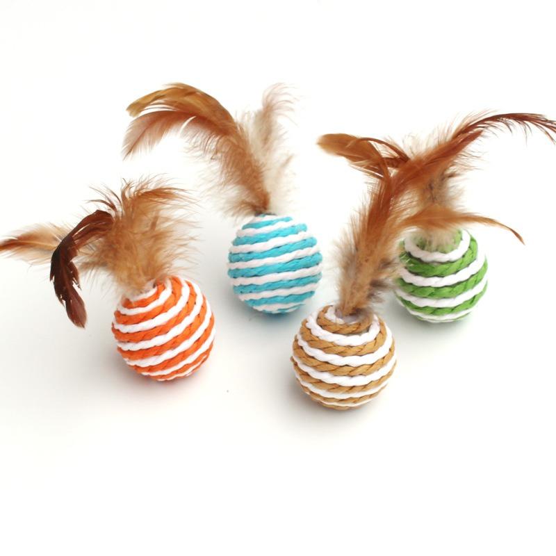Cat Toy Ball Interactive Cat Scratcher Toys Play Chewing Rattle Scratch Natural Feather Ball Training Kitten Pet Supplies