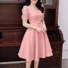 ZANZEA Women Casual Square Collar Splice Short Sleeve Elegant Dress