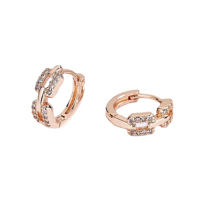 Diamond-Inlaid Geometric Chain Earrings: Trendy, Simple, Versatile, and Perfect for Sleeping Without Removal - Summer Fashion for Women.