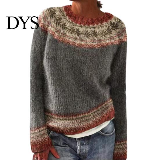 Comfortable Pullover Women Sweater Crew Neck Design Long Sleeve Patchwork Breathable Color Knitting Jumper Loose Fit Casual Knitwear Soft Knit Top